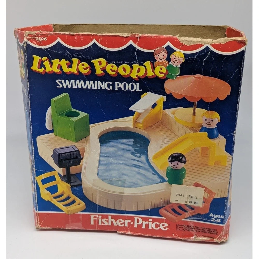 Fisher-Price Little People Swimming Pool 2526 Vintage 1986 Tan Blue Base Box